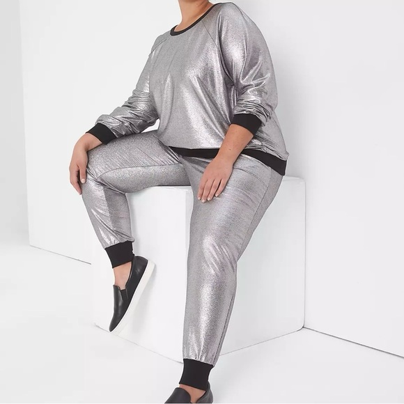 Lane Bryant LIVI Shine Crew Neck Sweatshirt & Mid Rise Jogger, NWT, 18/20 Silver - Picture 1 of 12